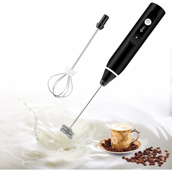 Dobbel visp elektrisk melkeskummer, USB-oppladbar kaffeskummer, 2 i 1 håndholdt melkeskummer eggeblander, Sunny