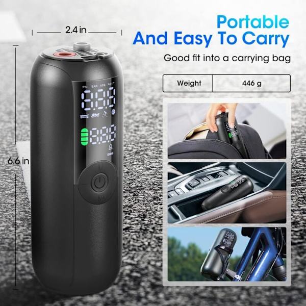150 PSI sähköinen polkupyörän pumppu, auton rengastäyttölaite, 2000 mAh akku, ladattava ilmapumppu, automaattinen sammutus Presta- ja Schrader-venttiileillä autoille, moottoripyörille