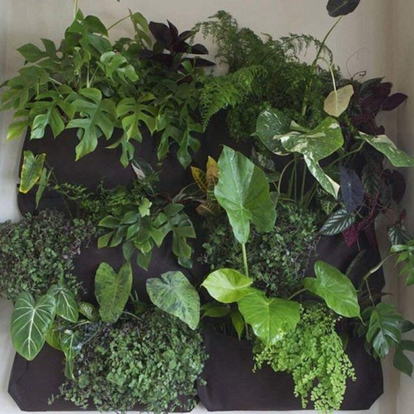Vertikal planter med flera fickor, växtpåse i filt för inomhus/utomhus örter, 12 fickor, svart