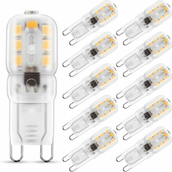 G9 LED-pære, 2W G9 varm hvit 3000K, LED-pære, tilsvarer 25W halogenpære, 230V AC 200lm, 360° brede stråler, G9 sokkelpakke med 10