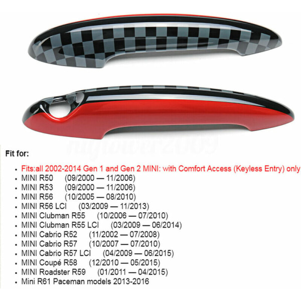 2 X ABS dørhåndtak dekselhette for JCW ONE S R55 R56 R57 R58 R59 R61