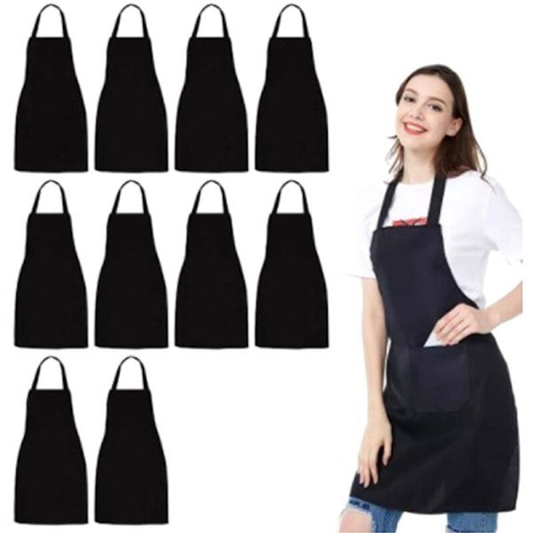 20-pack Förkläden - Unisex Svart Förkläde i Bulk med 2 Rymliga Fickor Maskintvättbara för Kök, Hantverk, Grillning, Ritning