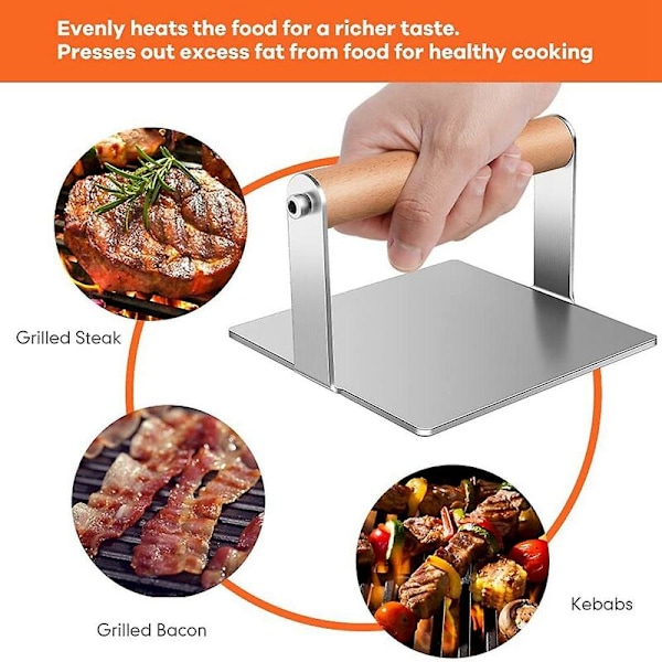 Grillpress, Kvadratisk Hackare, Icke-klibbig Baconpress, Grillpress, 5,5 Baconpress