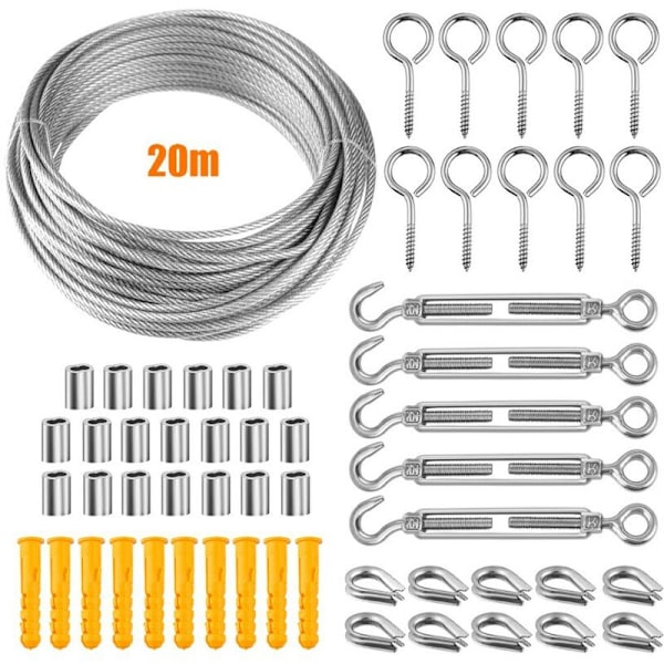 304 rostfritt stål rep hängande kit, nylonbelagd rostfritt stål kabel, PVC stål kabel spännare, för tält rep, klädstreck, utomhuskrona,