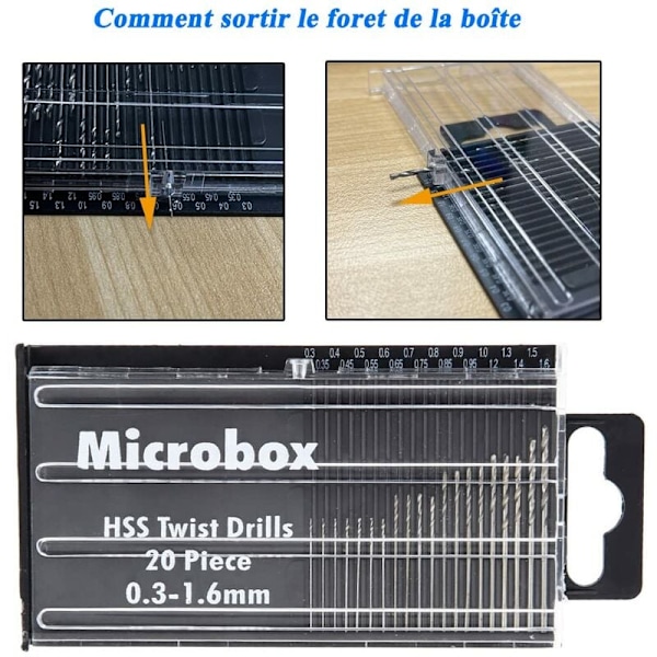 20 stk. HSS Mini Twist Drill Bits Kit, Precision Mini Drill Bit Set, 0,3 mm-1,6 mm HSS Twist Drill Bits, Twist Drill Bits med æske til træmodelfremstilling