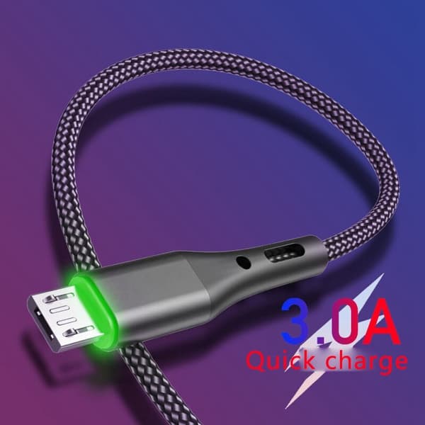 Datakaapeli, 3A LED-latausnailonpunottu datakaapeli Android-matkapuhelimiin tai tabletteihin (punainen, 2 m)