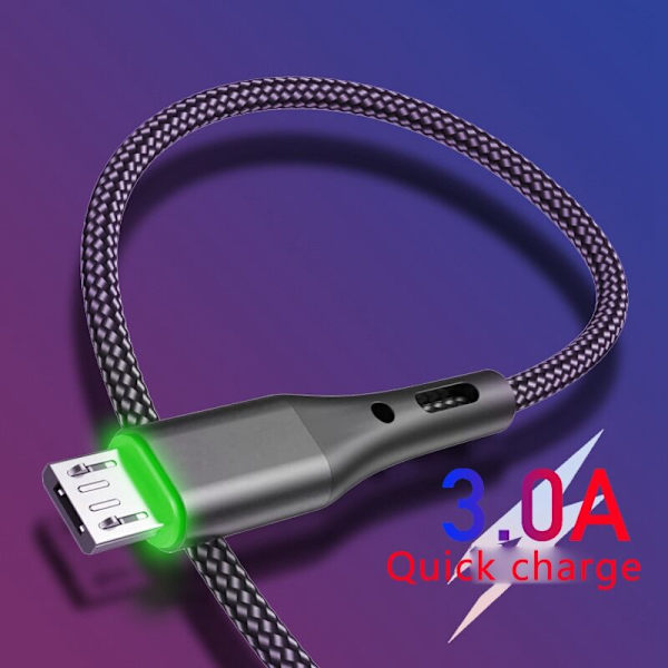 Datakabel, 3A LED-ladekabel i nylonflettet for Android-mobiltelefoner eller nettbrett (rød, 2 m)