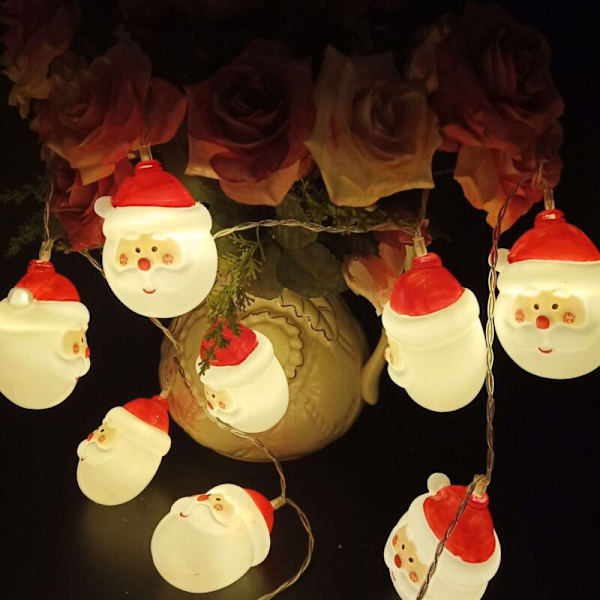Julgransslinga med Batteridrift, Santa Claus Huvudljus, Dekoration för Hem, Trädgård, Fest, Inomhus och Utomhus