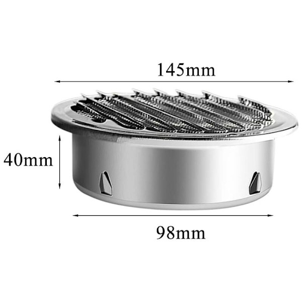 Rund Ventilationsspjæld i Rustfrit Stål 100 mm Metal Ventilationsspjæld Vejrbeskyttelsesspjæld med Insektsbeskyttelse Ventilationsspjæld Ventilat