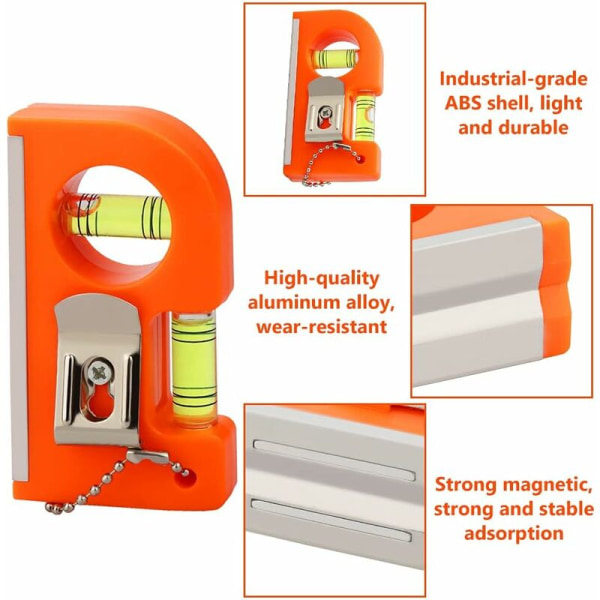 2 stk. magnetisk lommeniveau, mini præcisionshorizontal- og vertikalniveau med nøglering, lommeniveau til værktøj 85 x 45 x 20 mm, lille magnetisk niveau