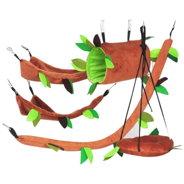 5 st Sugar Glider Hängande Bur Tillbehör Set Blad Trä Djur Design Hängmatta Kanal Linbana Gunga