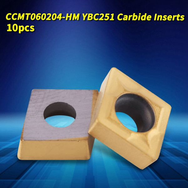 10 x CNC Carbide Inserts, CCMT060204-HM YBC251 Bladskærer Drejebænk Værktøj med Kasse til Halvfabrikerede Stål, Guld, Høj Styrke, Høj Sejhed