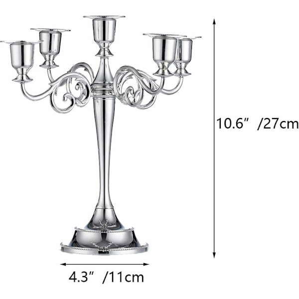 Sølv Candelabra Lysestake 5-Arm Lysestaker 27cm Høy Representerer Spisslys for Midtstykker Bursdagsfest Bryllup Spisebord Chris
