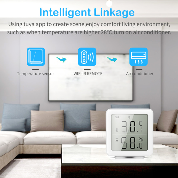 WiFi-termometer hygrometer, Smart fugtighedstemperatursensor med app-besked-alarm, hurtig respons og hjemmefugtighedssensor