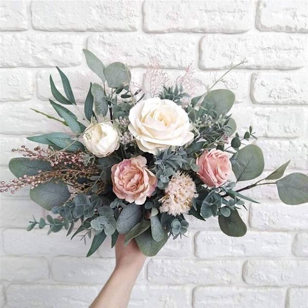 48 stk kunstige eukalyptusblader stilker ekte grå grener for hjemmekontor bryllup bankett blomsteroppsats