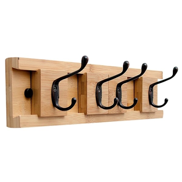 4 kroge vægmonteret rack multifunktion krog frakke krog rack håndklæde bøjle holder kappe kjole krog væg dør bøjle dekoration træ farve