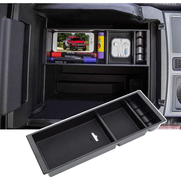 Center Console Organizer för 2021 Armrest Insert Förvaringslåda med halkfria mattor