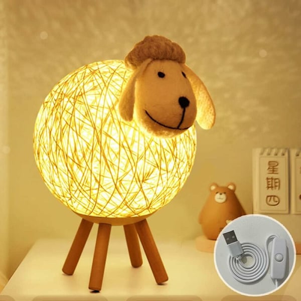 LaBlanc-LED Natthållare - Rattan Får Barnrumslampa - Sovrum, Babyrum, Vardagsrum - Tryckknapp 110 cm