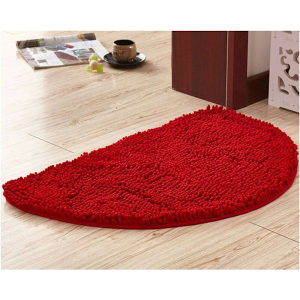Halvcirkel bademåtte, blød absorberende chenille fuzzy badekar måtte skridsikre tæpper halvmåne bademåtte til badekar maskinvaskbar -Stor rød-60 x 90-