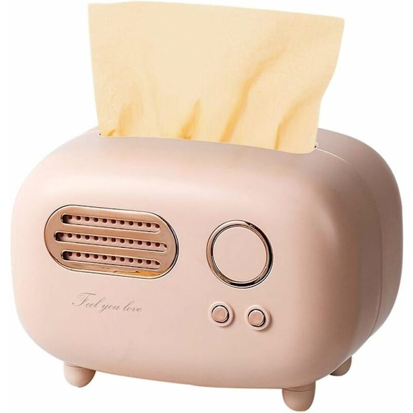 Retro rektangulär näsdukslåda, radiomodell, näsdukslåda, praktisk och modern, för kontor, kök, vardagsrum, rosa