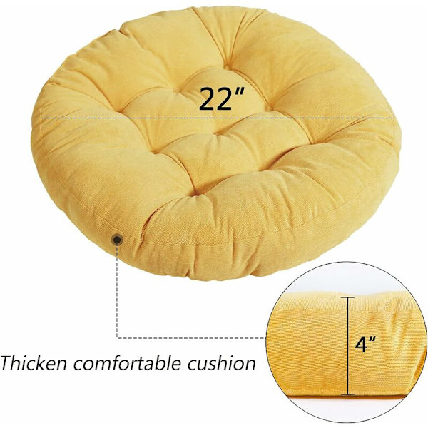 Golv Kuddar Kuddar Runda Stol Pad Utomhus Sittdynor för Sitta Meditation Yoga Vardagsrum Soffa Balkong 22x22 Tum, Gul-DENUOTOP