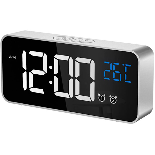 Digital väckarklocka, LED-digital klocka med temperaturvisning, skrivbords klocka med 2 alarm, 13 alarmtoner, USB-laddningsbar