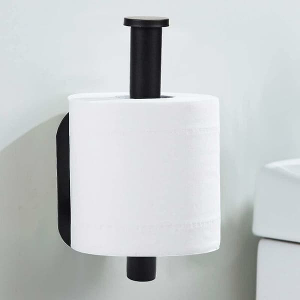 Seinälle kiinnitettävä WC-paperiteline, liimapaperiteline, musta WC--