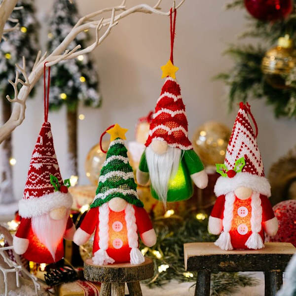 Jultomte Dekorationer 4-pack Skandinaviska Jultomte Ornament Handgjorda Skandinavisk Stil Tomte Elf Hem Dekoration Ornament Julgåva