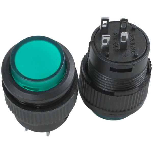 2 st 4 Terminaler Grön LED Lampa Momentan Tryckknappsbrytare DC 3V