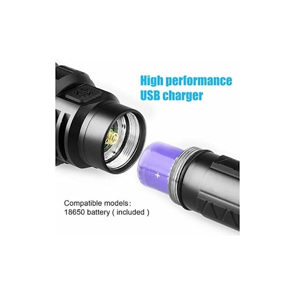 L2 LED Ficklampa 5 Lägen med USB-laddare, Ultrastark 2 400 Lumen, Kraftfull Taktisk Ficklampa för Camping, Vandring, Uppladdningsbart 18650 Batteri