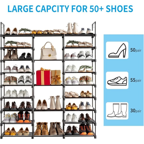 DIY Sko Stativ 9-trinns Sko Stativ Metall Sko Stativ Holder 50-55 Par Sko for Stue, Inngangsparti, Gang (127X28X158cm)
