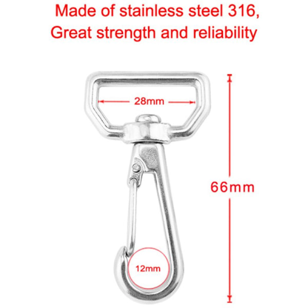 65 mm firkantet ring svingbar øyekarabin i rustfritt stål, stroppkrok, hummerlås, tur-, camping- og kjædekrok for kjæledyr
