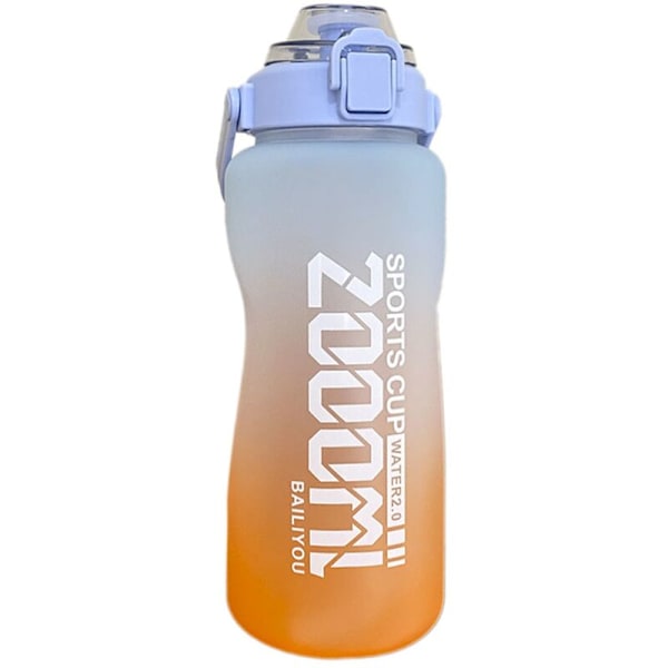 2000 ml stor dricksflaska med tidsmarkör giftfri läckagesäker sportflaska med sugrör-C