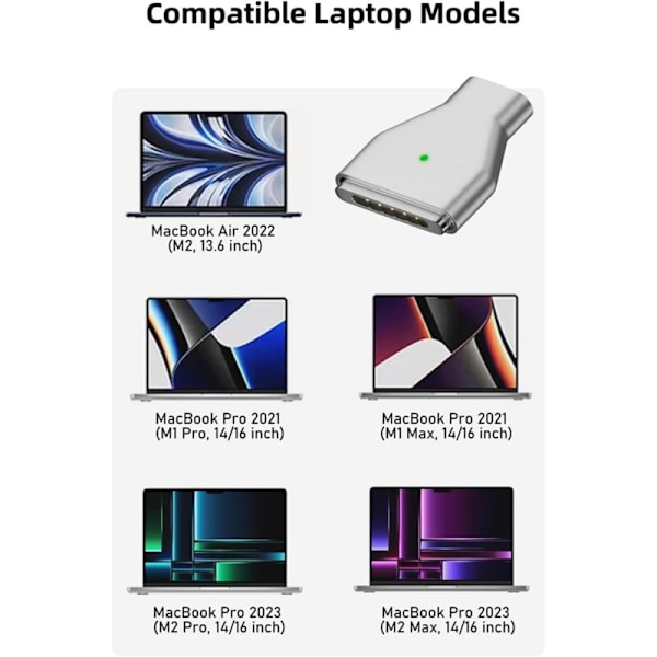 USB C till magnetisk 3 140W laddningsadapter kompatibel med Pro 2023 (M2, 14/16 tum), för 2022 (M2)