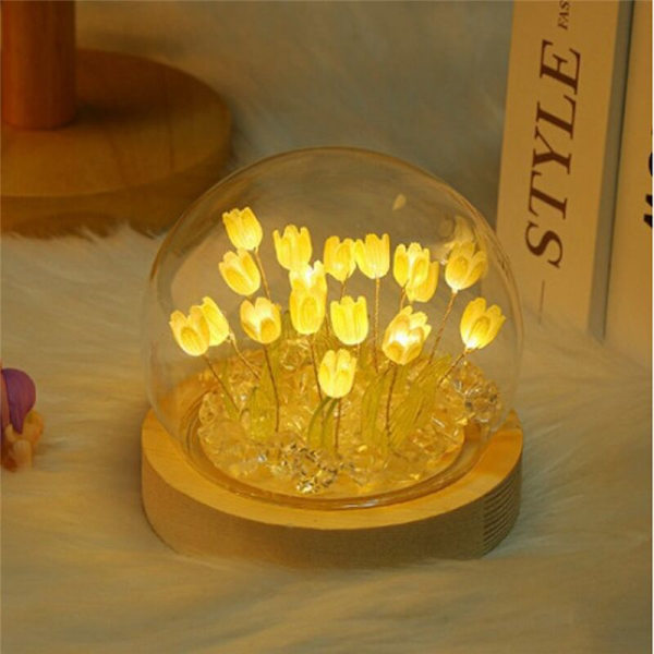 Håndlaget DIY Tulipan Jente Stue Nattlys Skrivebordslampe Romantisk Atmosfære Lampe-Gul