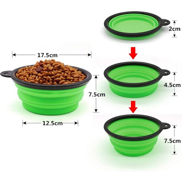 2 stycken hopfällbara hundskålar, reseskålar för hundar och katter (1000 ml, blå och grön)