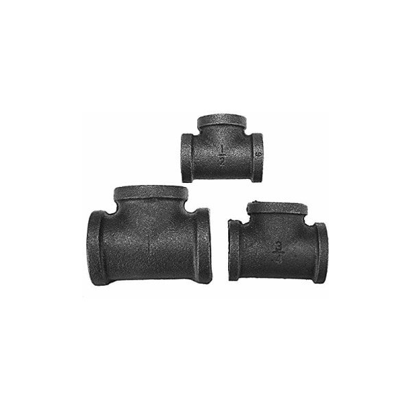 1/2'' Lige T-stykke 3 Smedejern Rør Sort Rør Fittings Hun Rørforbindelse - 1/2 Tomme，DN15（2 stk）