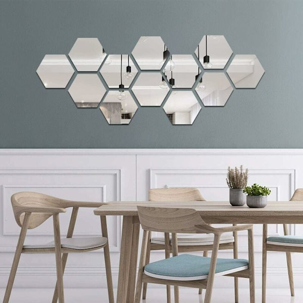 Spegelväggdekal, 12 st Avtagbara Spegeldekaler DIY Akryl Väggdekor Spegelplattor Hexagon Spegelväggdekal Vardagsrum Sovrum Spegel (Silver)