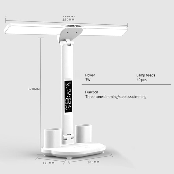 USB LED-pöytävalaisin himmennettävällä kosketuksella taitettava pöytävalaisin kalenterin lämpötilakellon yövalolla opiskeluun lukulamppu