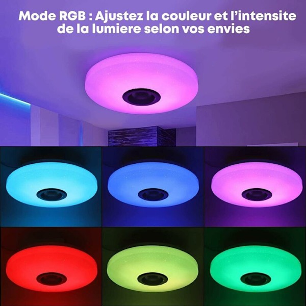 36W LED Taklampa med Bluetooth-högtalare, Färgväxlande Taklampa, Fjärrkontroll och Mobilapp, 3600LM, 3000-6500K, IP44, för Sovrum, Li