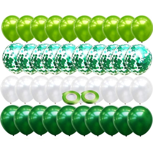 Pakke med 50 grønne balloner med konfetti - 12 tommer - grøn dekoration - heliumballoner til børnefødselsdagsfest, ballonguirlande, dinosaurer