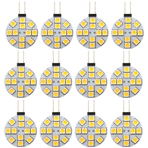 12 stk G4 Puck-lys LED-pærer Rund sidepinnsfot 5050 12SMD RV-lys Hjemmeleselys, Varm hvit