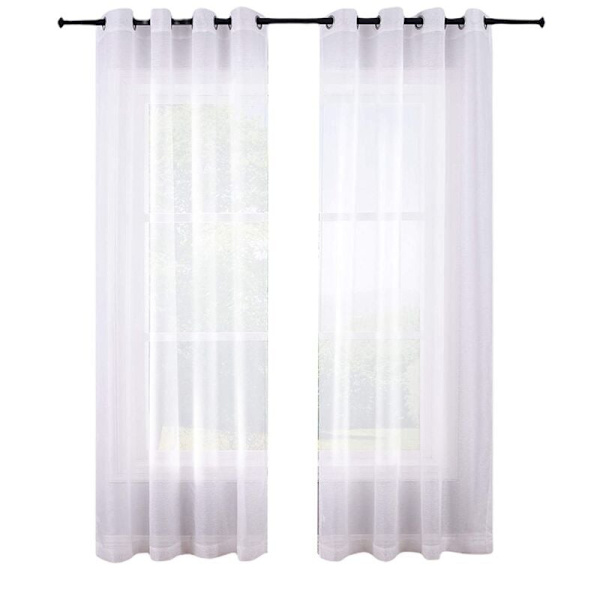 210 Cm Hvite Ringgardin Gardiner Sett med 2 Semi Sheer Vinduspaneler Polyester Voile Gardiner Draperier for Soverom