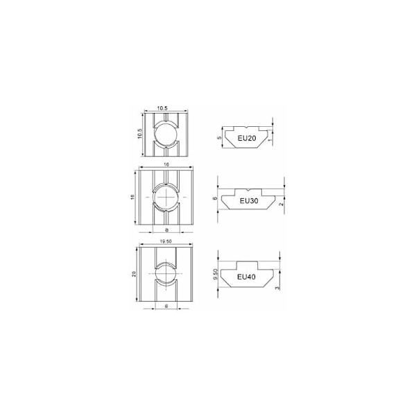 50-pack glidande T-muttrar i europeisk standard kolstål med nickelförzinkad yta för aluminiumprofiler (EU30-M6)