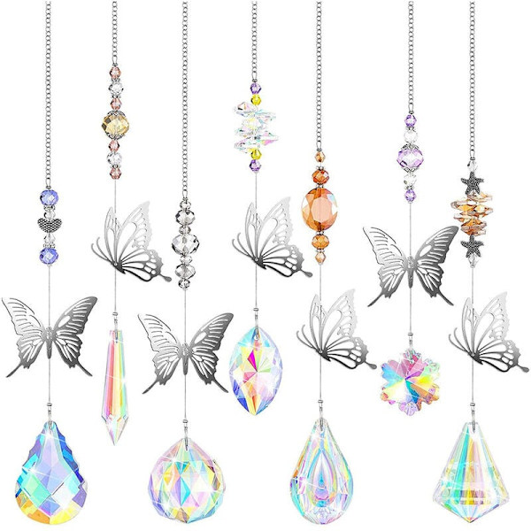 7 kpl Perhonen Kristalli Suncatcher Ripustus Suncatchers Helmet Värikäs Kristalli Kattokruunu Ripus Koriste Seinä Ripustus Puu Ikkuna Prisma Koriste Gar