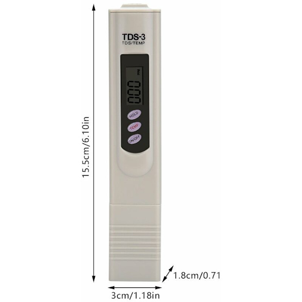 TDS-tester, multifunktionel digitalt måler, professionel vandkvalitetstester, renhedstester, 0-9990 ppm måleområde, måler med LCD-display til vandhane