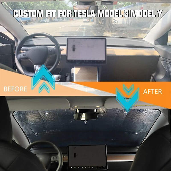 3 st vindruta solskydd, för Tesla Model 3 2017-2021 tak solskydd vikbar anti-stråle reflektor solskydd