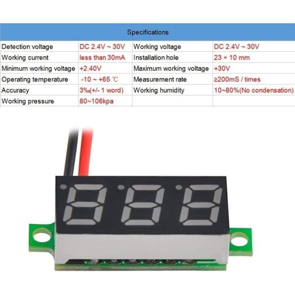 5 st 0,28 tum DC Digital Voltmeter Tvåtrådig 2,5V-30V Mini DC Digital Voltmeter Testare LED Digital Spänningsmätare (Röd)