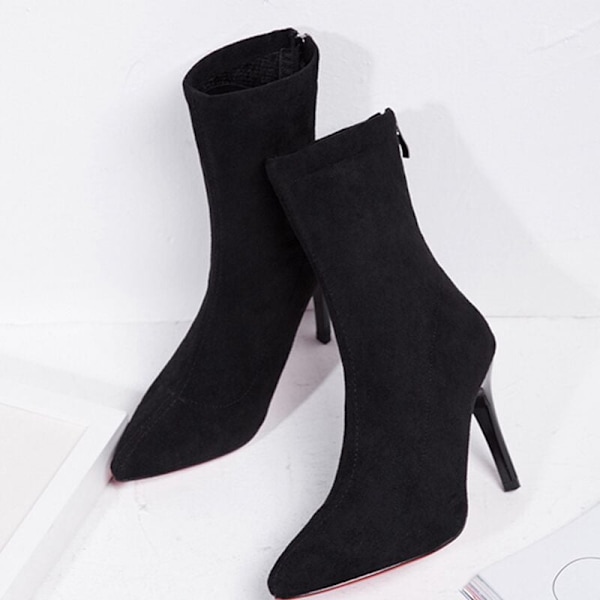 Dame Spidse Høj Hæle Elastiske Ankel Støvler Mid Fashion Lynlås Støvler Sko Sok Støvler 37 US7=EU37=UK4