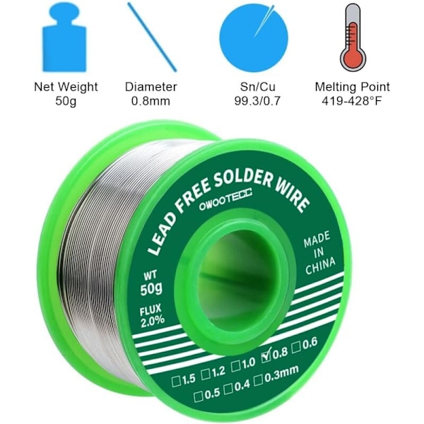 Lötkabel, Blyfri Lötkabel med Kåda Kärn för Elektrisk Lödning och DIY-(Sn99.3 Cu0.7/0.8 mm, 50 g)